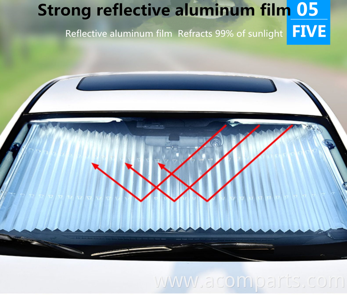 Easy installing 46cm 65cm 70 cm aluminum film front window retractable custom car sun shade